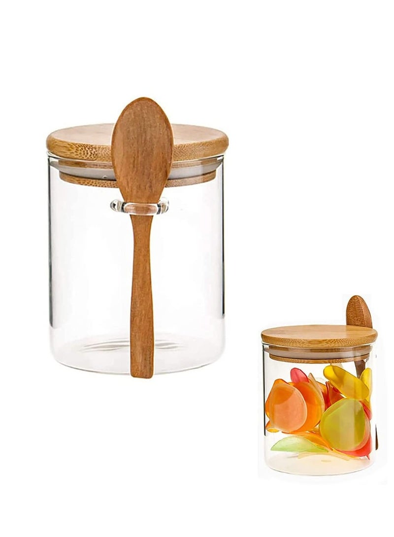 Excefore 1 Clear Glass Storage Jar with Wooden Spoon, 420ML Airtight Lid Sealed Small Glass Container Jar for Bath Salt Holder, Sugar, Spices, Coffee, Matcha, Condiments, Pepper - Image 2