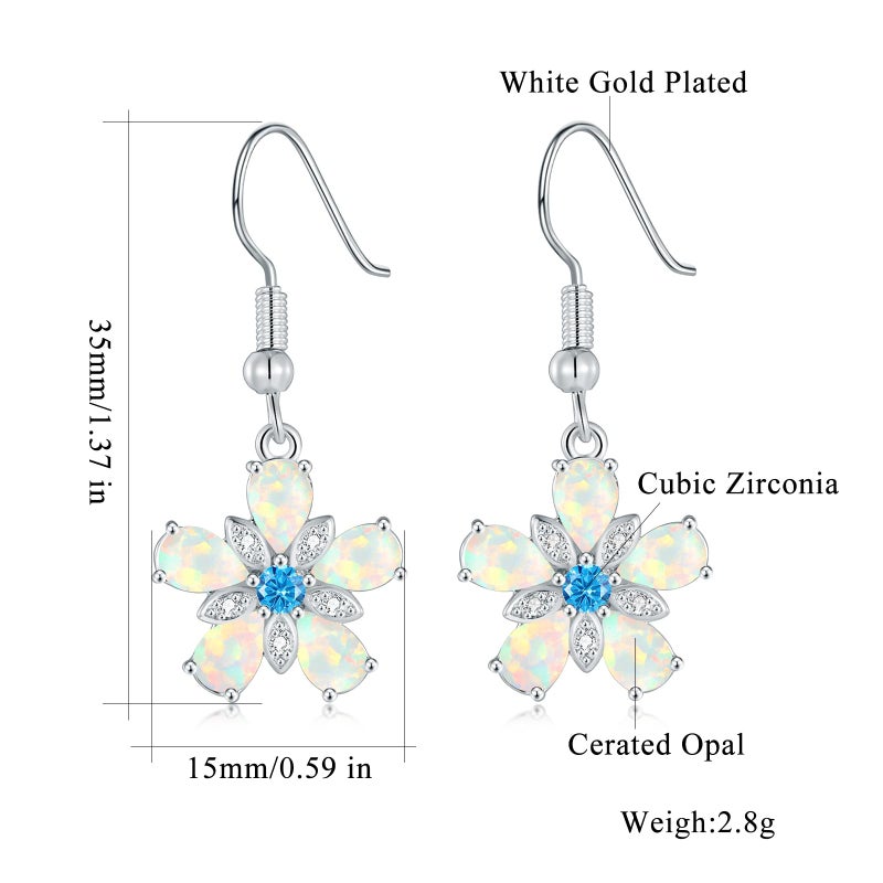 CiNily Flower Dangle Earrings for Women White Opal Drop Dangle Earrings 14K White Gold Plated Dainty Leverback Dangle Earrings Lightweight Statement Clearance Jewelry - Image 3