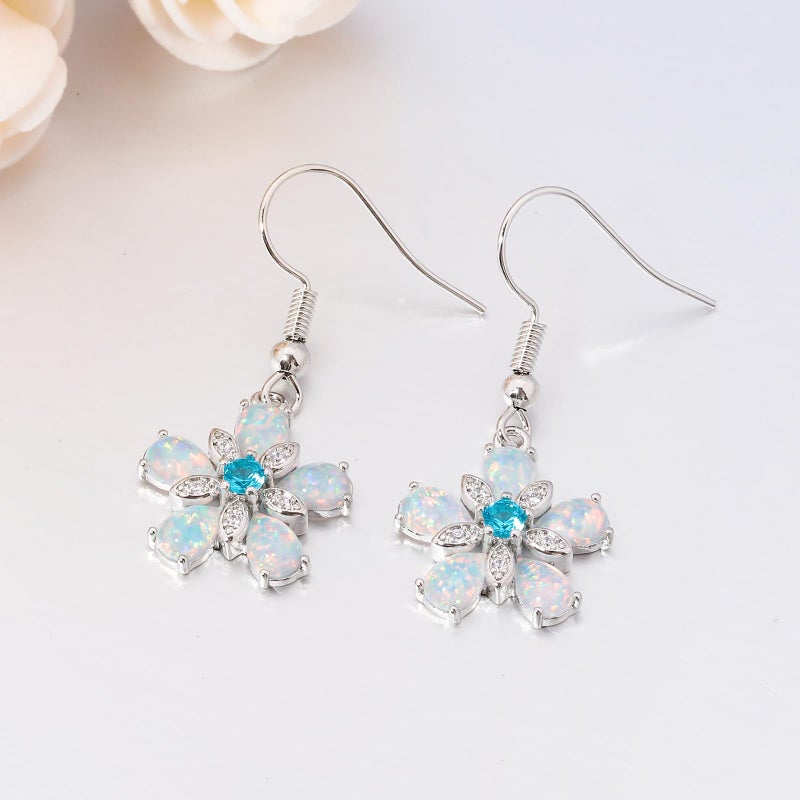 CiNily Flower Dangle Earrings for Women White Opal Drop Dangle Earrings 14K White Gold Plated Dainty Leverback Dangle Earrings Lightweight Statement Clearance Jewelry - Image 5