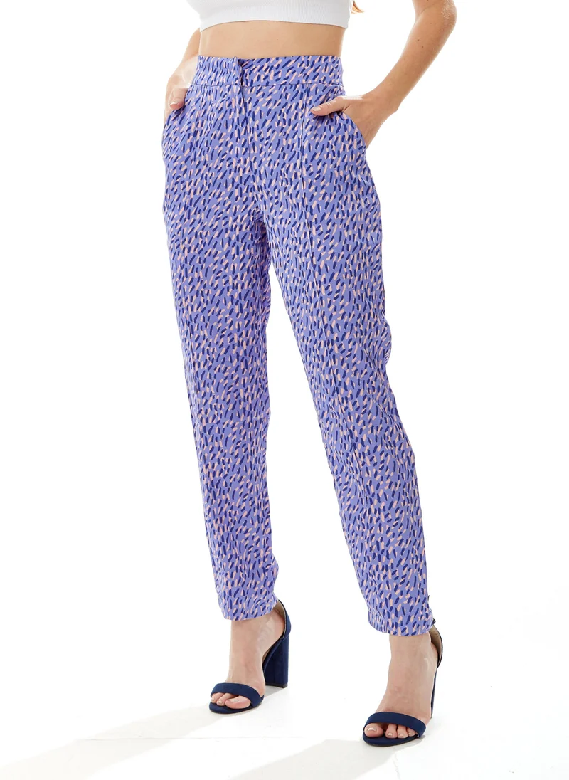 Liquorish Stroke Print Trousers in Purple