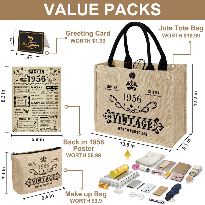 YeohJoy 70th Birthday Gifts for Women Reusable Grocery Bag, Unique 70 Years Old Gifts for Mom Wife Grandma Friends Sister Her, Vintage 1956 Bag & Cosmetic Bag & Back in 1956 Poster - Image 5