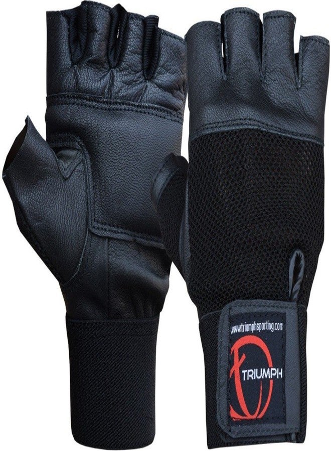 Triumph Power Leather Gym Gloves Black (Medium) - Image 1