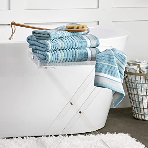 SKL Home Seabrook Stripe 100% Cotton Premium 2-Piece Hand Towel Set, 550 GSM, Soft & Absorbent Jacquard, for Bath & Kitchen, Teal - Image 5