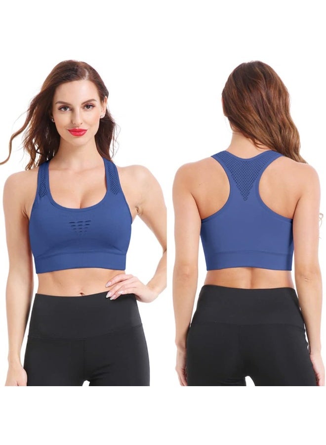 Rubik حمالة صدر رياضية للنساء، بدون seams، عالية التأثير، تصميم Racerback، مقاومة للصدمات، سريعة الجفاف، مبطنة، حمالة صدر رياضية لليوغا، صالة الألعاب الرياضية، التدريب، الجري، التمارين الرياضية، اللياقة البدنية (أزرق داكن، متوسط) - Image 1