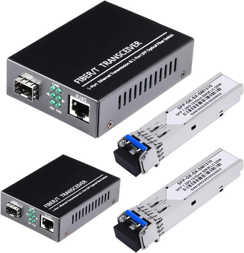 GESD 2 Pack 1.25G/s Bidi Gigabit Single-Mode Fiber to Ethernet Media Converter with 2PCS Bidi SFP LC Dual Transceiver Module Included, 10/100/1000Base-Tx to 1000Base-LX SMF RJ45 to SFP Slot up to 550M - Image 1