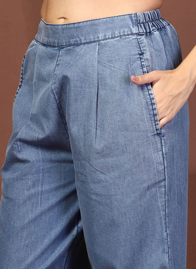 PlusS Navy Blue Sleeveless Waistcoat With Trouser For Women - Image 3