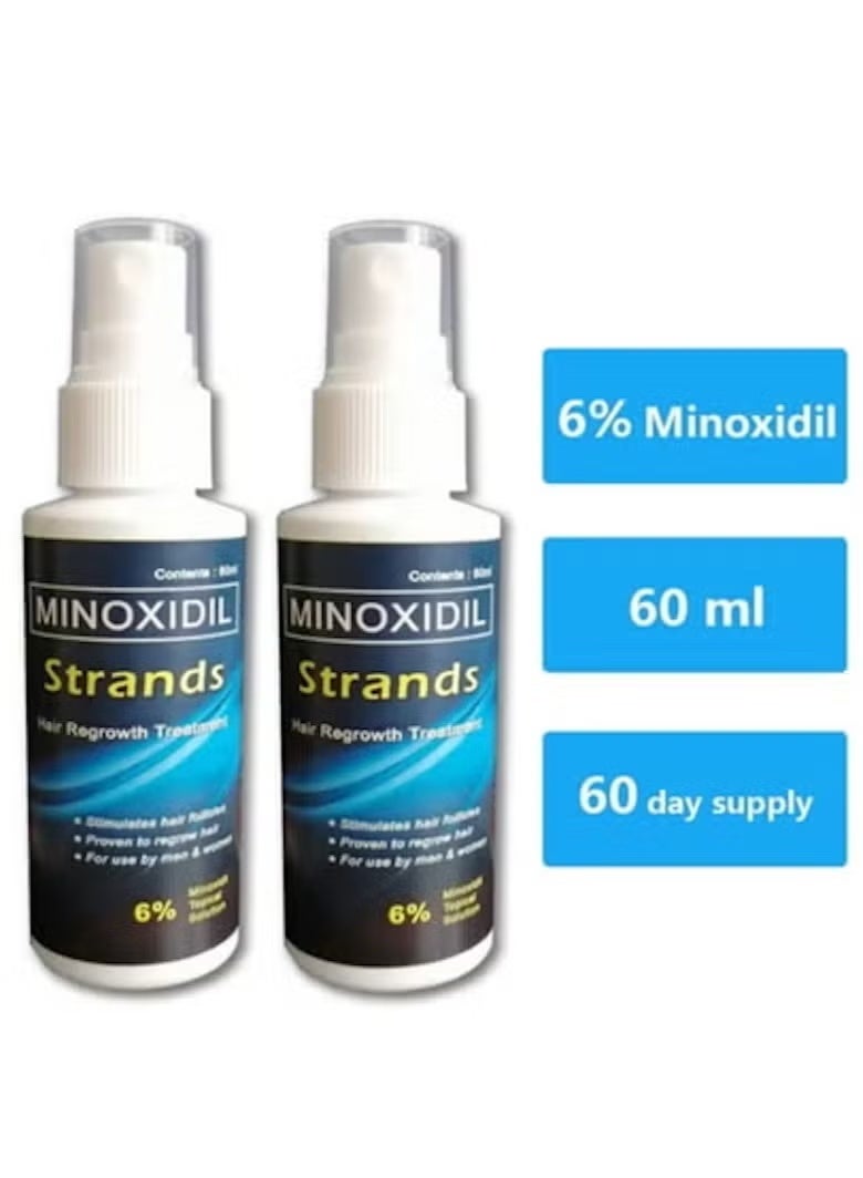 Minoxidil Strands 6% Topical Solution for Hair Regrowth & Beard Growth - 2 Bottles x 60ml