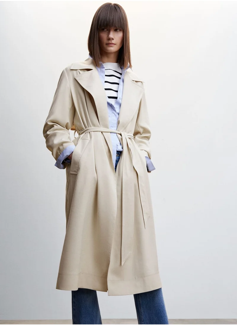 MANGO Belted Longline Coat