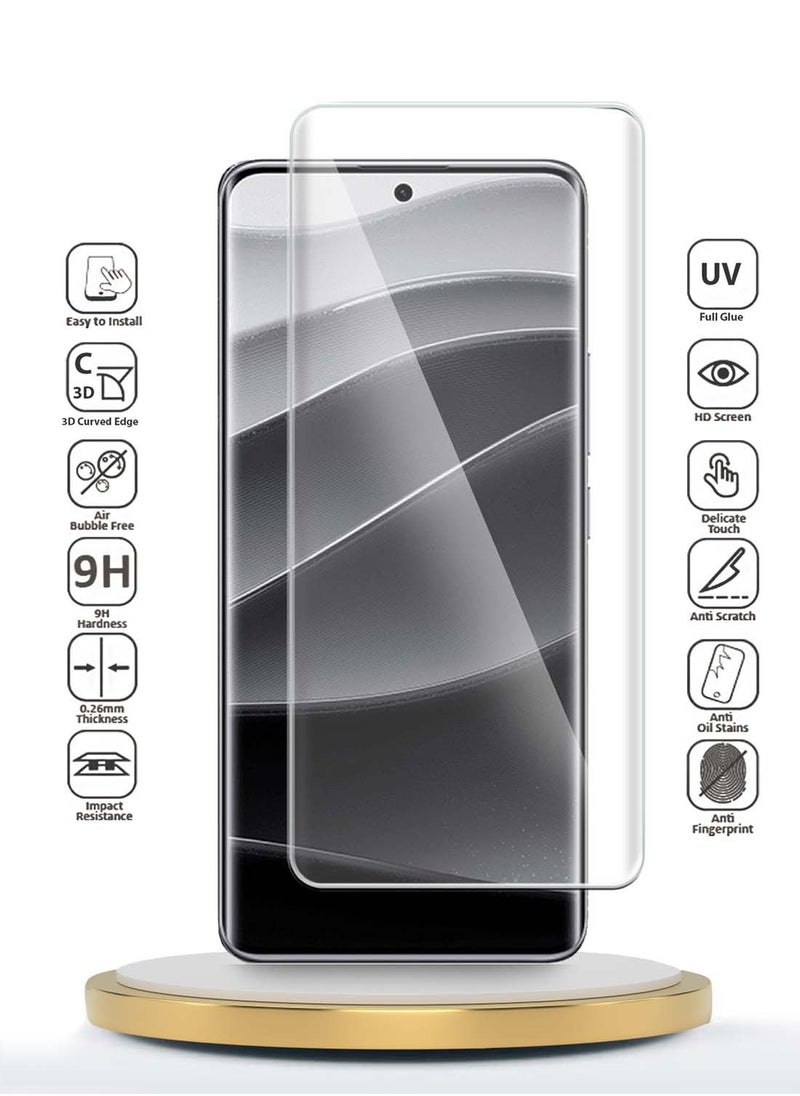 Wtech - Xiaomi Redmi Note 14 Pro+ / Redmi Note 14 Pro Plus 5G 2024 Premium Curved Edges UV Full Glue Full Cover Tempered Glass Screen Protector (MSGUCN) - Clear - Image 1
