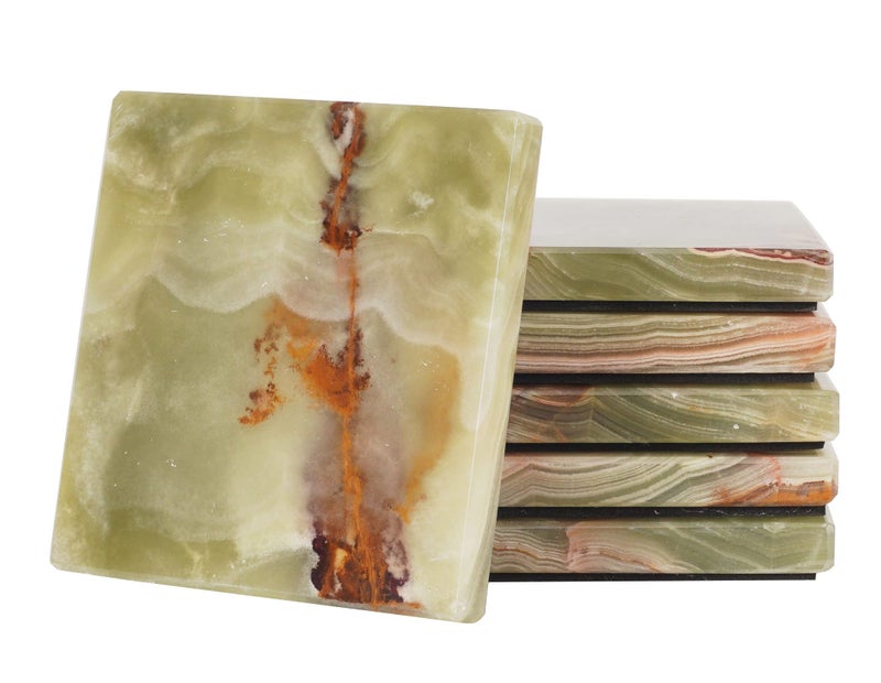 Radicaln Green Onyx Marble Coasters Set of 6 Handmade 35 Inch Square Coasters for Drinks Ideal Coaster Set for Dining Coffee Tables Decor - Image 2