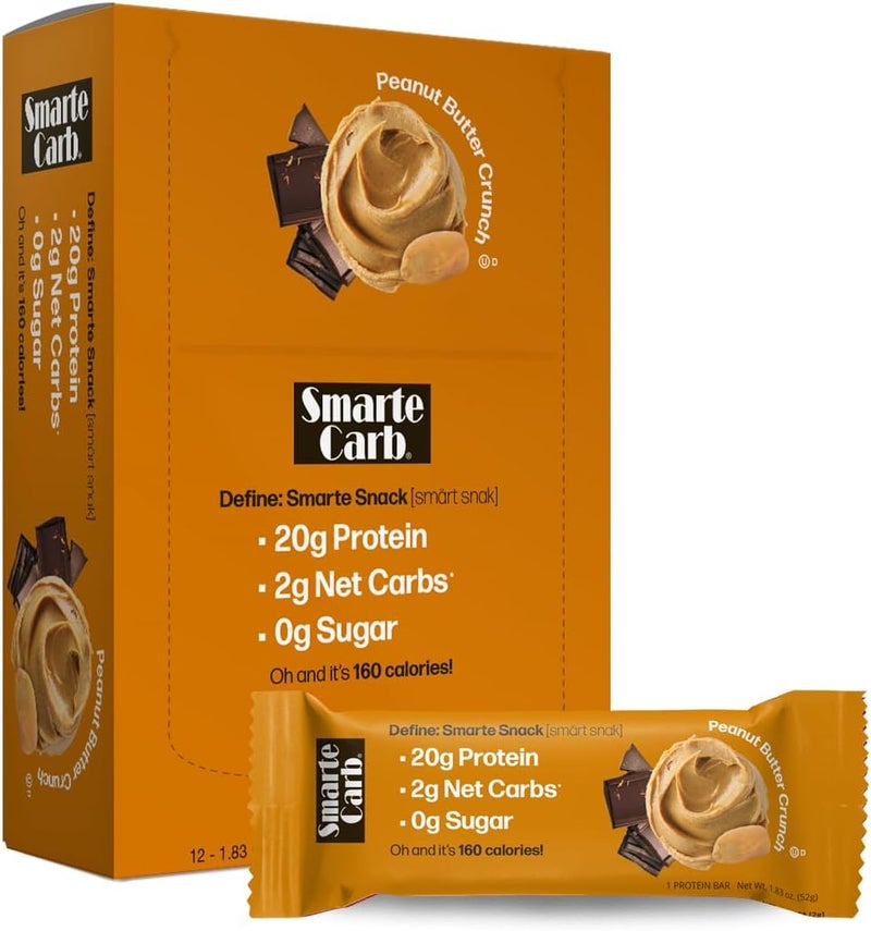 NuGo Smarte Carb Peanut Butter Crunch, 20g Protein, 0g Sugar, 2g Net Carbs, 160 Calories, 12 Count - Image 1