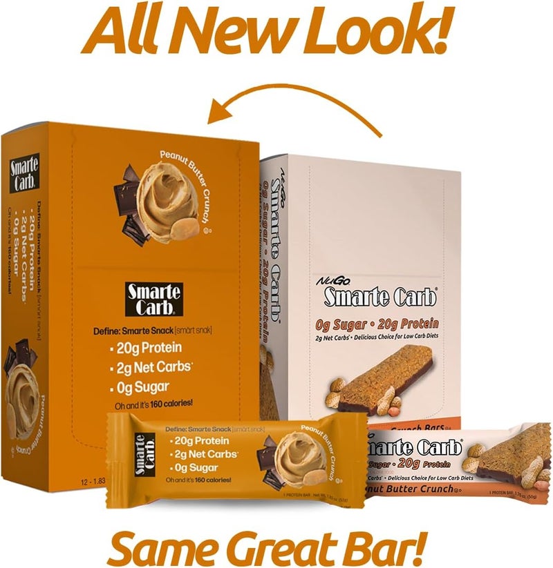 NuGo Smarte Carb Peanut Butter Crunch, 20g Protein, 0g Sugar, 2g Net Carbs, 160 Calories, 12 Count - Image 2