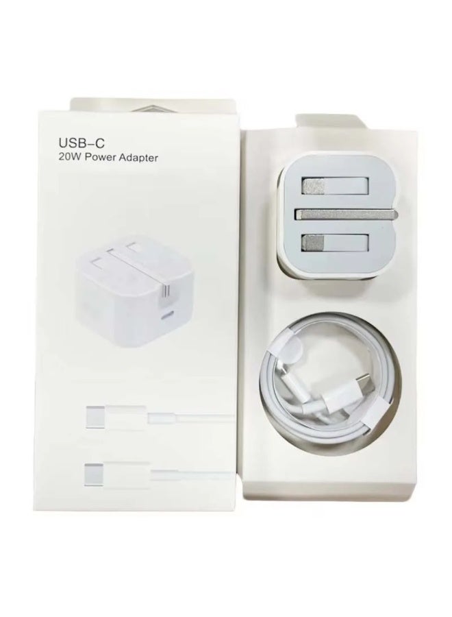 USB-C 20W Power Adapter with USB-C to USB-C Charging Cable for iPhone - Image 1
