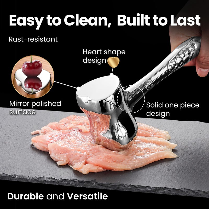 Gourmet Easy Stainless Steel Meat Tenderizer Tool, Premium Meat Mallet with Non-Slip Grip, Dual-Sided with Heart Shape Design for Tenderizing Steak, Poultry & Chicken Cutlet, Dishwasher Safe, Lifetime Replacement - Image 4