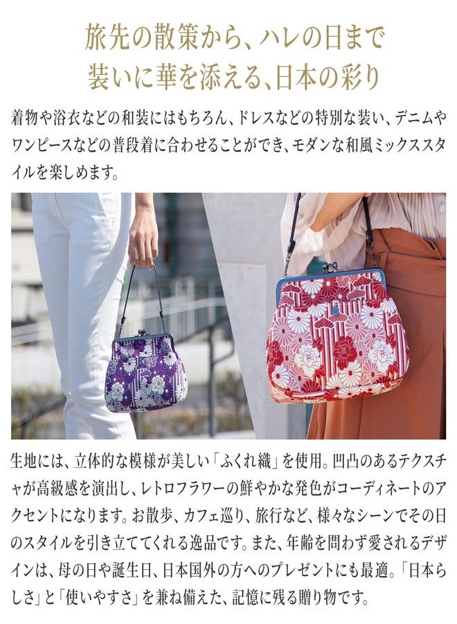NOREN Vintage Floral Kiss Lock Purses Handbags (Small/Retro Flower Kimono cloth Pink) / Made in Japan Japanese Evening Clutch Buckle Shoulder/for Woman - Image 5