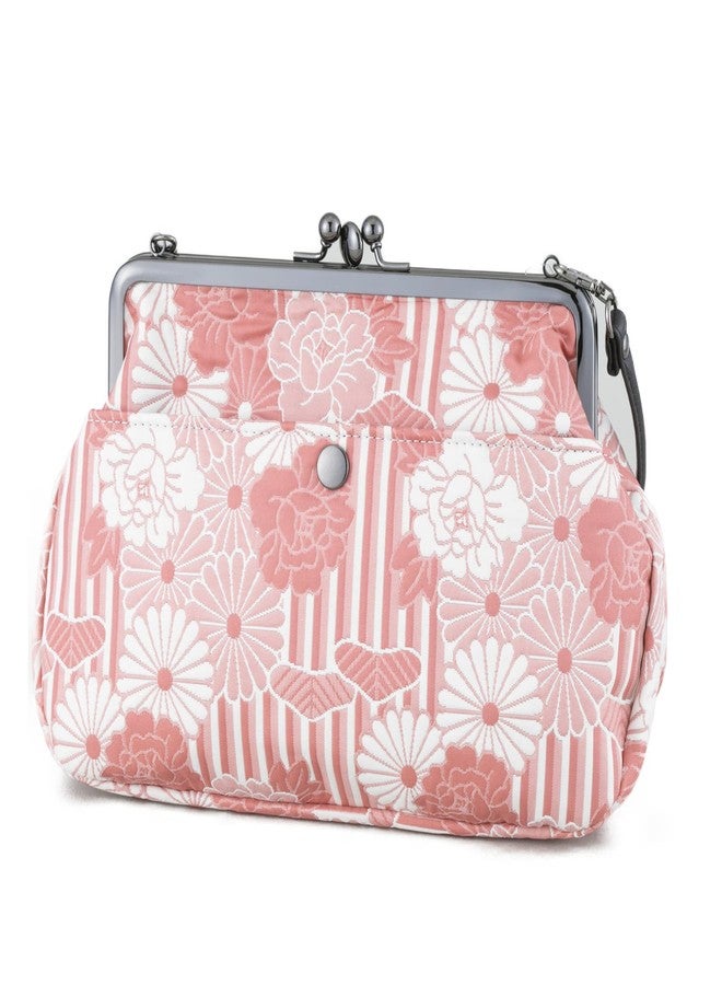 NOREN Vintage Floral Kiss Lock Purses Handbags (Small/Retro Flower Kimono cloth Pink) / Made in Japan Japanese Evening Clutch Buckle Shoulder/for Woman - Image 1