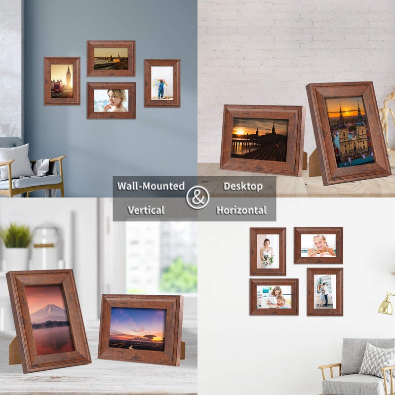 Irahmen 5X7 Picture Frames Set Of 4  Wooden Photo Frame With Hd Glass  Display Pictures 5 X 7 Without Mat  Rustic Picture Frames For Wall Mount And Tabletop Display Family Friends Wedding Gift - Image 4