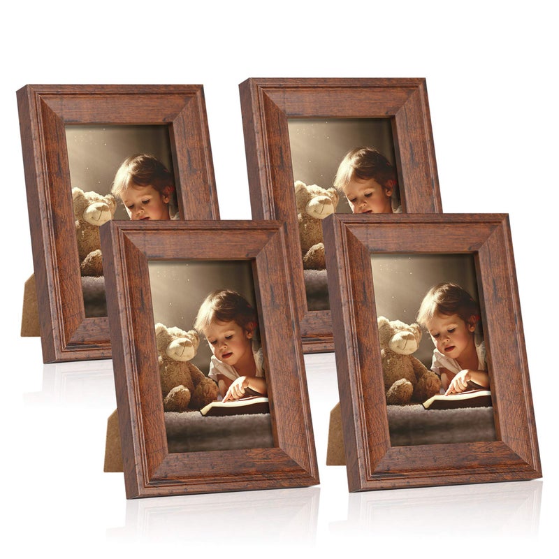 Irahmen 5X7 Picture Frames Set Of 4  Wooden Photo Frame With Hd Glass  Display Pictures 5 X 7 Without Mat  Rustic Picture Frames For Wall Mount And Tabletop Display Family Friends Wedding Gift - Image 1