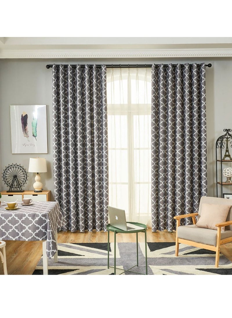 Arabest - Oval Paper Printed Curtains Blackout Curtains With Perforated Curtains Grey 1.4*2.4m Grey 2 Piece Set - Image 1