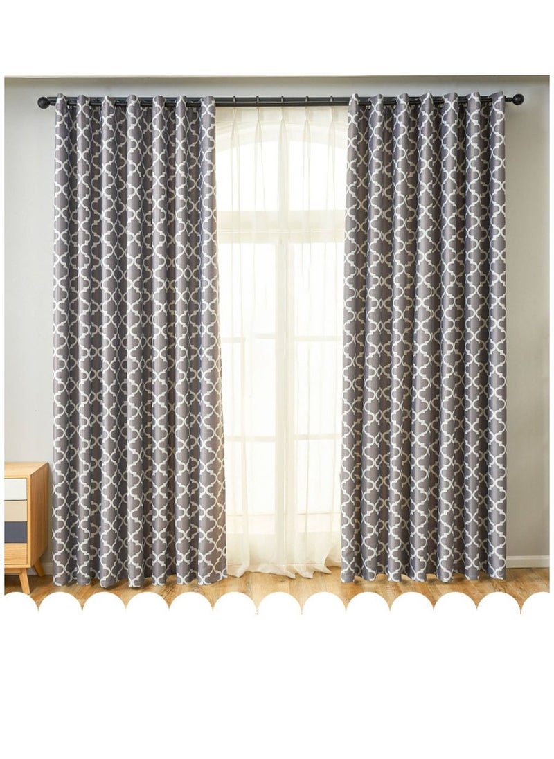 Arabest - Oval Paper Printed Curtains Blackout Curtains With Perforated Curtains Grey 1.4*2.4m Grey 2 Piece Set - Image 1