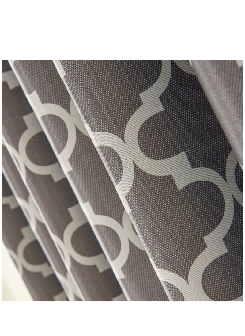 Arabest - Oval Paper Printed Curtains Blackout Curtains With Perforated Curtains Grey 1.4*2.4m Grey 2 Piece Set - Image 1
