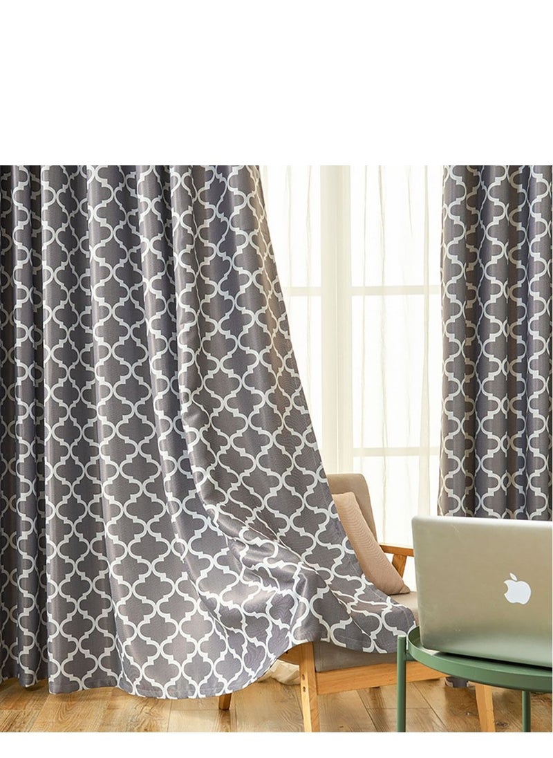 Arabest - Oval Paper Printed Curtains Blackout Curtains With Perforated Curtains Grey 1.4*2.4m Grey 2 Piece Set - Image 1