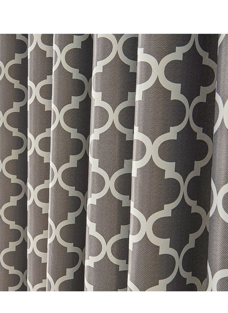 Arabest - Oval Paper Printed Curtains Blackout Curtains With Perforated Curtains Grey 1.4*2.4m Grey 2 Piece Set - Image 1