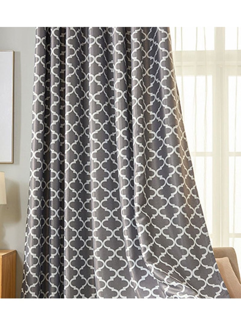 Arabest - Oval Paper Printed Curtains Blackout Curtains With Perforated Curtains Grey 1.4*2.4m Grey 2 Piece Set - Image 1