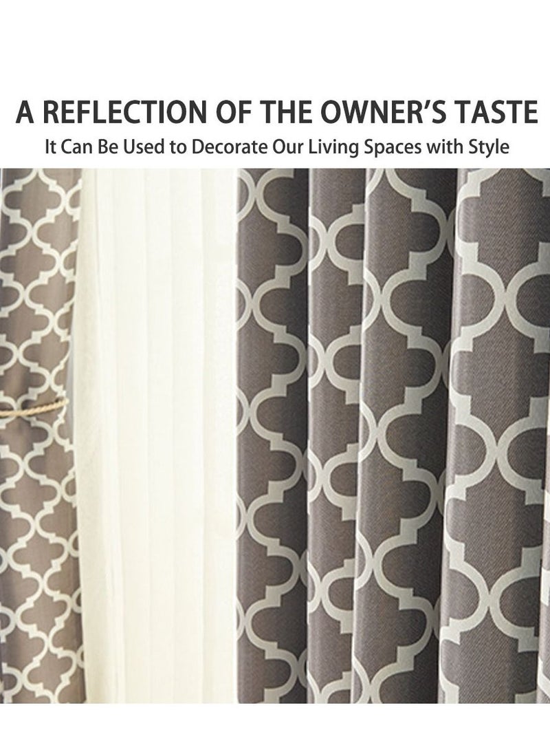 Arabest - Oval Paper Printed Curtains Blackout Curtains With Perforated Curtains Grey 1.4*2.4m Grey 2 Piece Set - Image 1