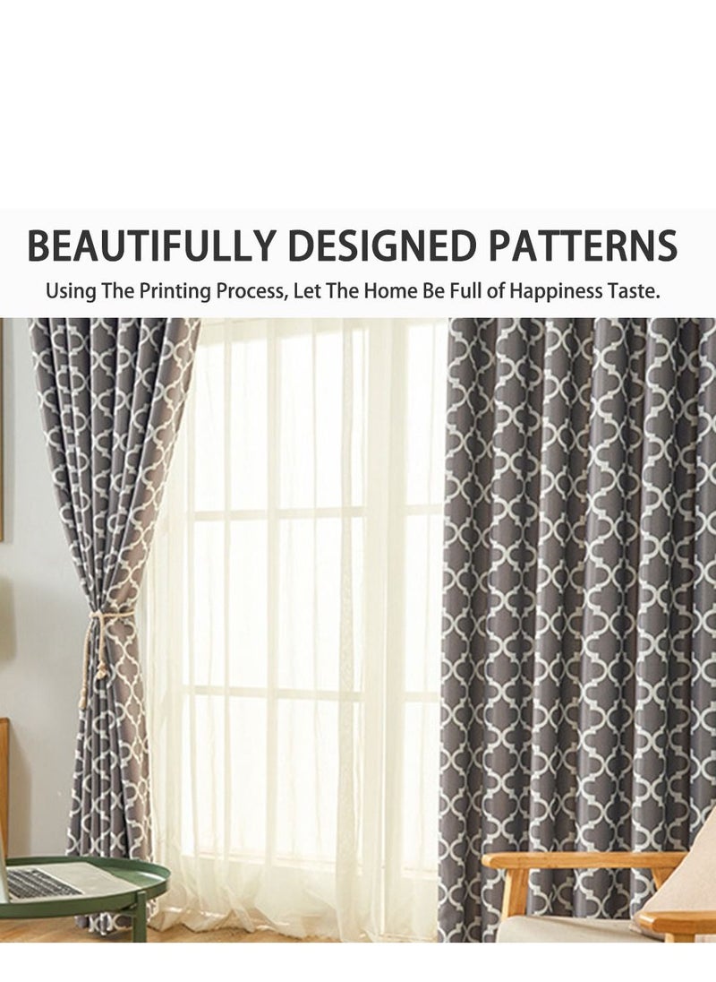 Arabest - Oval Paper Printed Curtains Blackout Curtains With Perforated Curtains Grey 1.4*2.4m Grey 2 Piece Set - Image 1