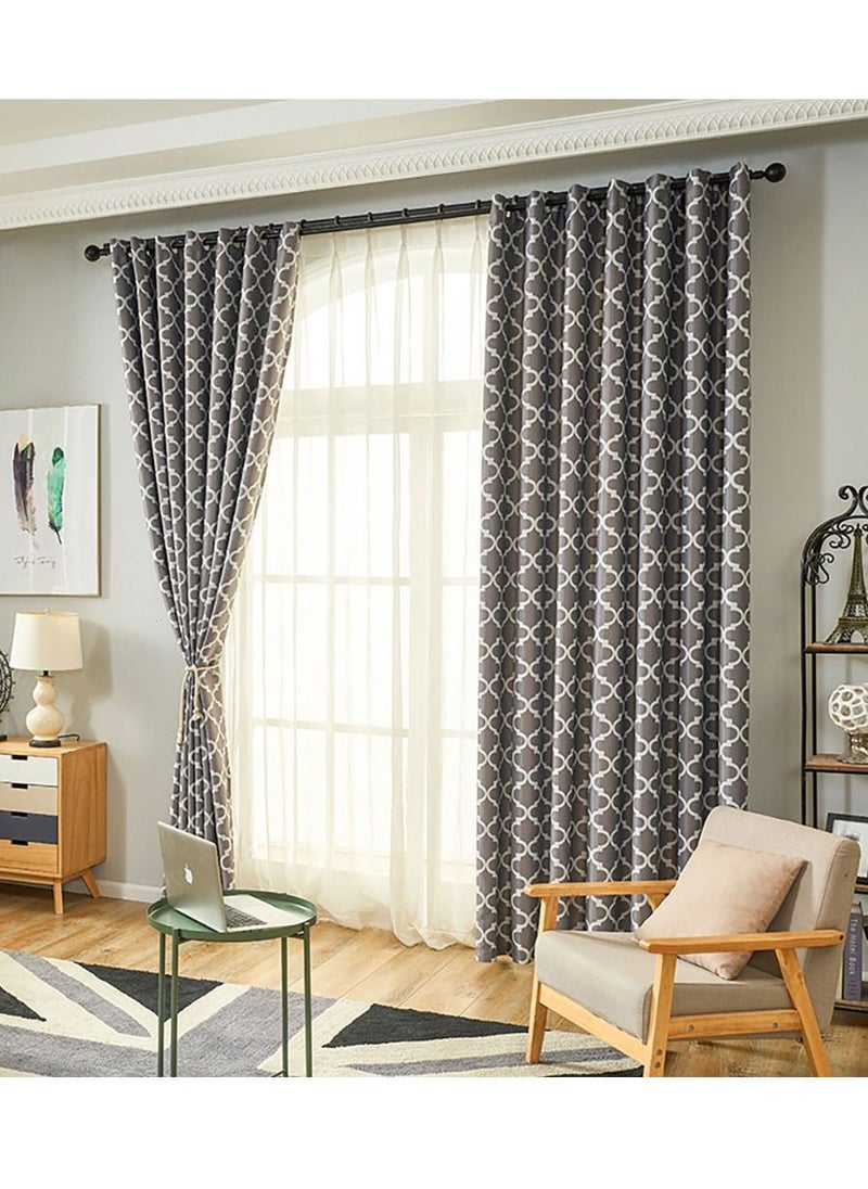 Arabest - Oval Paper Printed Curtains Blackout Curtains With Perforated Curtains Grey 1.4*2.4m Grey 2 Piece Set - Image 1