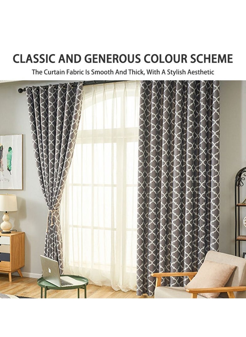 Arabest - Oval Paper Printed Curtains Blackout Curtains With Perforated Curtains Grey 1.4*2.4m Grey 2 Piece Set - Image 1