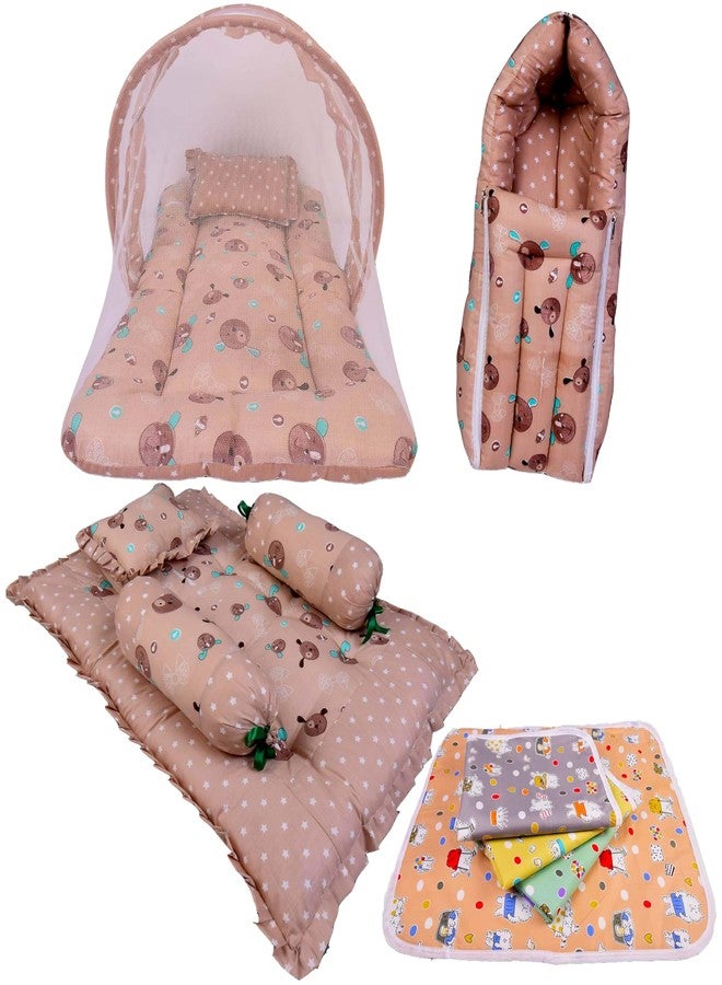 Kwitchy Baby Cotton Complete All in One Bedding Essentials (0-6 Months, Brown) (4PCS Set) - Image 1