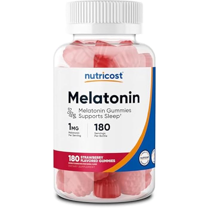 Nutricost Melatonin 1mg, 180 Gummies, Strawberry Flavored - Gluten Free, Non-GMO, No Corn Syrup - Image 1