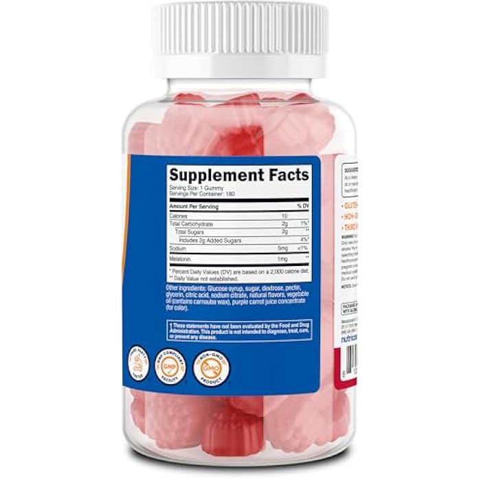 Nutricost Melatonin 1mg, 180 Gummies, Strawberry Flavored - Gluten Free, Non-GMO, No Corn Syrup - Image 5
