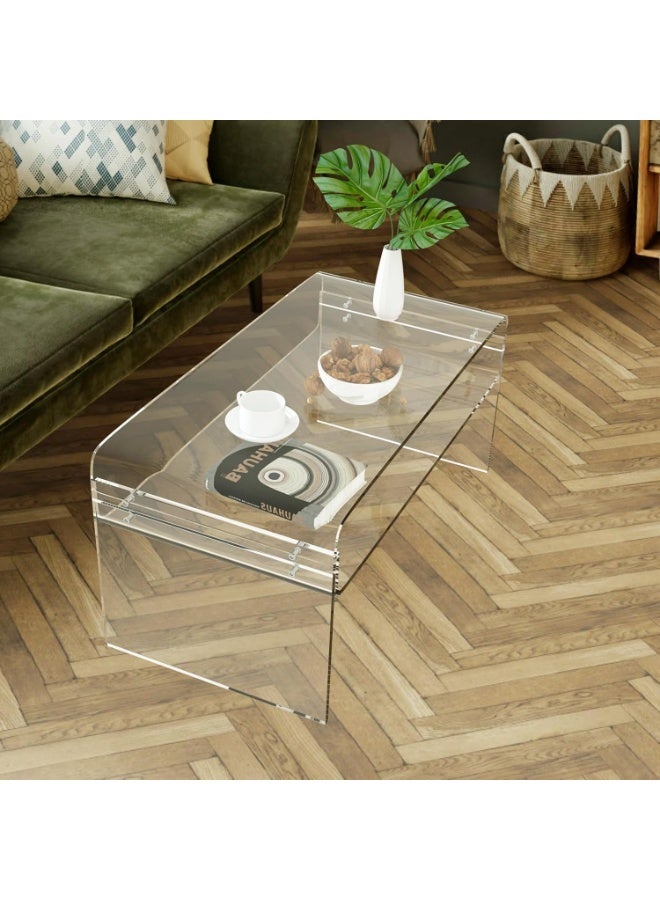 ARS Acrylic Coffee Table, Rectangle Coffee Table with Open Storage Shelf, Clear End Table for Living Room, Bedroom, 15.8" D x 31.5" W x 15" H - Image 3