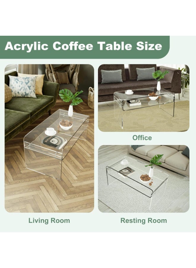 ARS Acrylic Coffee Table, Rectangle Coffee Table with Open Storage Shelf, Clear End Table for Living Room, Bedroom, 15.8" D x 31.5" W x 15" H - Image 2