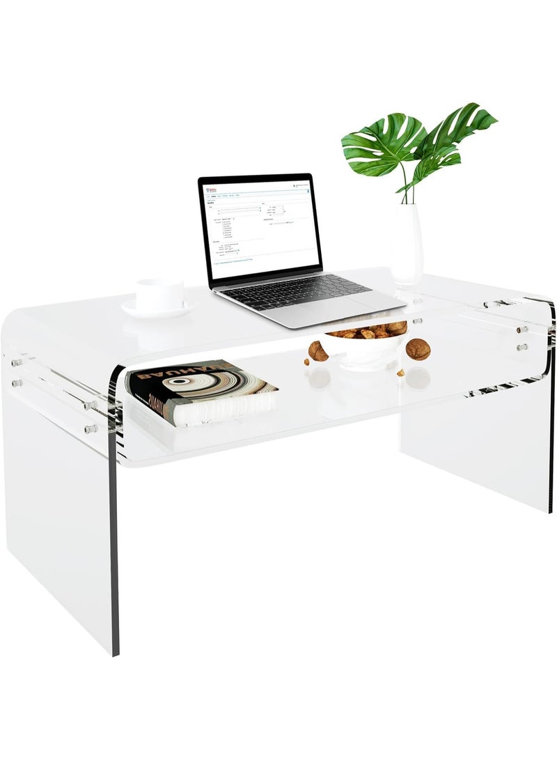 ARS Acrylic Coffee Table, Rectangle Coffee Table with Open Storage Shelf, Clear End Table for Living Room, Bedroom, 15.8" D x 31.5" W x 15" H - Image 1