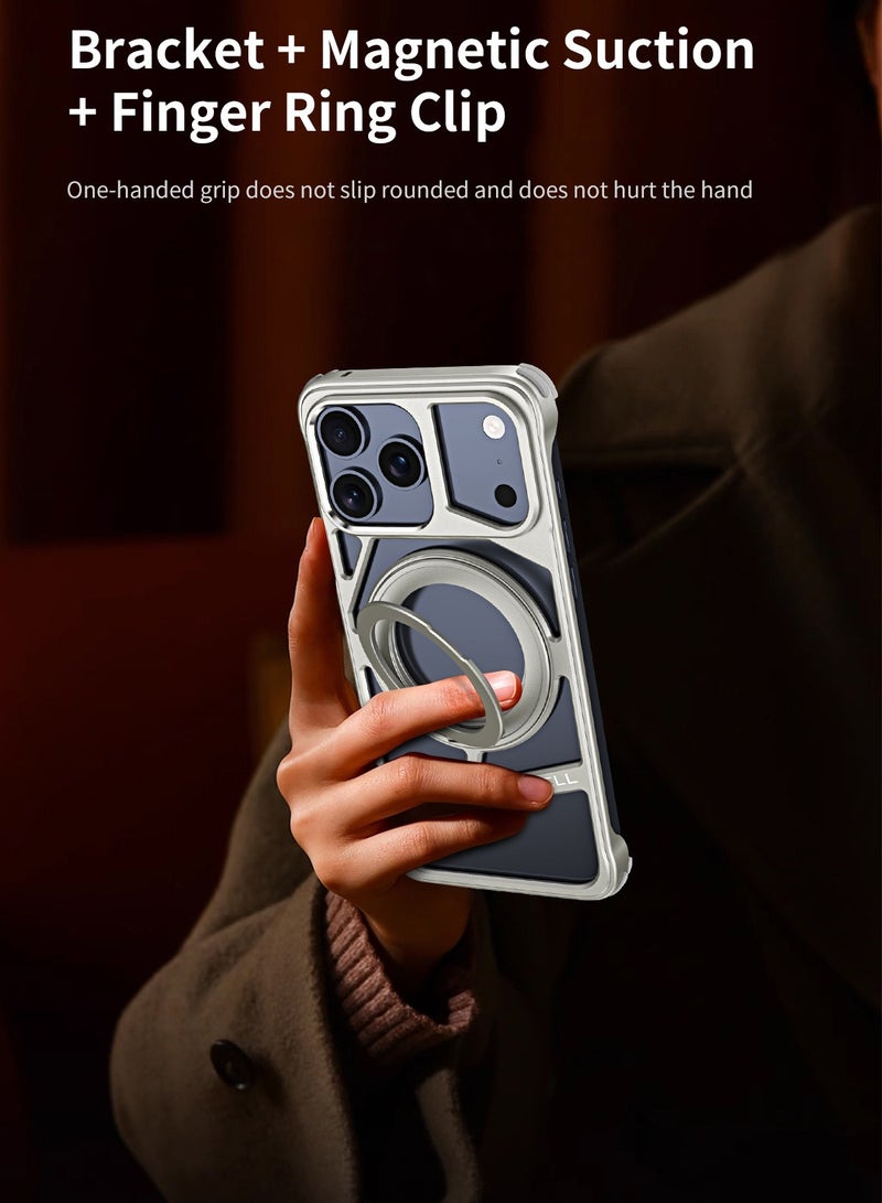 iPhone 17 Pro Rotating Stand Magnetic Metal Skeleton Thermal Protection Case Drop-proof and Wear-resistant MagSafe Compatible Case - Image 3
