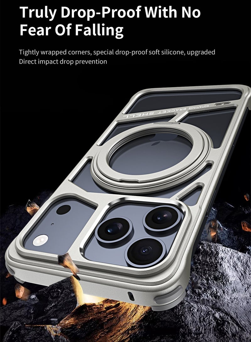 iPhone 17 Pro Rotating Stand Magnetic Metal Skeleton Thermal Protection Case Drop-proof and Wear-resistant MagSafe Compatible Case - Image 4