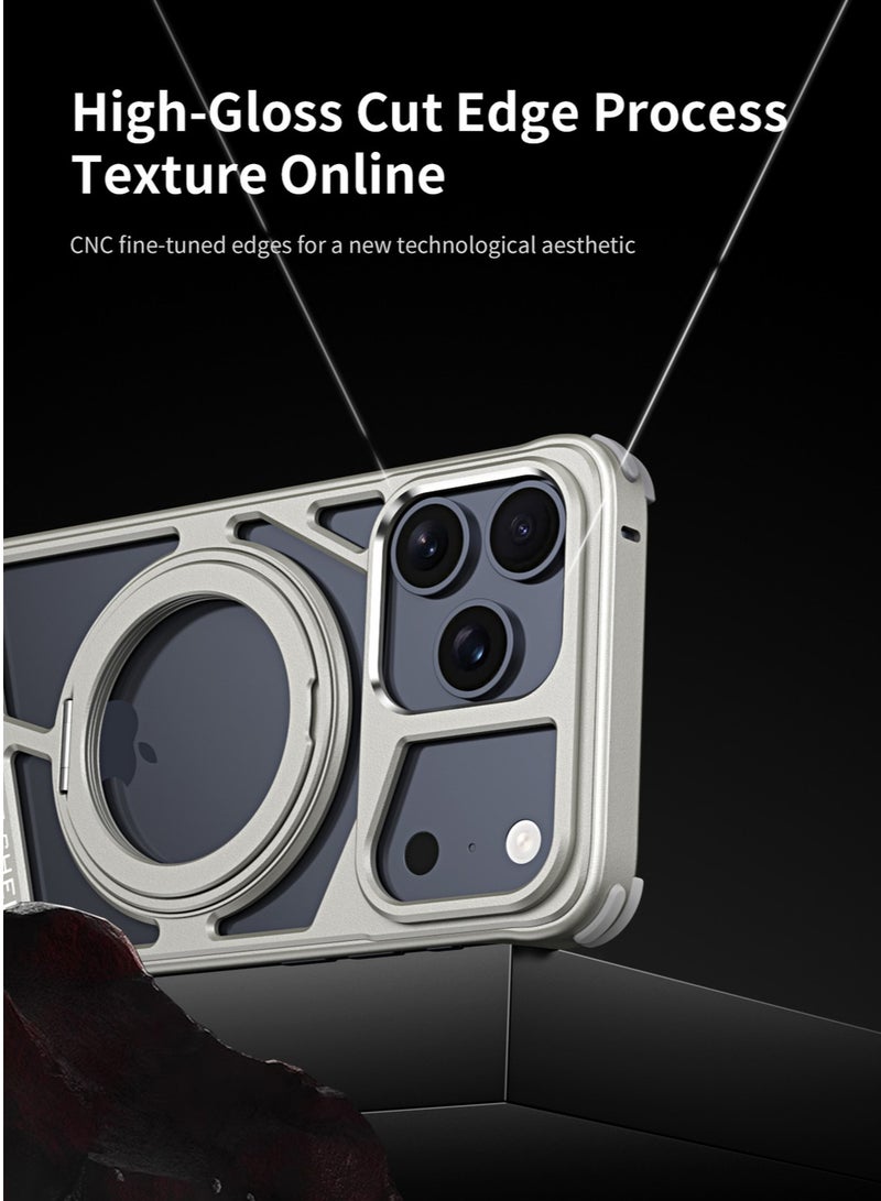 iPhone 17 Pro Rotating Stand Magnetic Metal Skeleton Thermal Protection Case Drop-proof and Wear-resistant MagSafe Compatible Case - Image 2