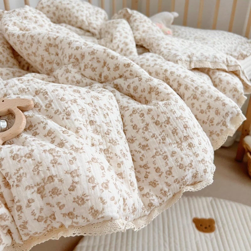 BuLuTu Carmine Flower Blanket for Girls Boys Muslin Cotton Toddler Quilt Kid Bed Soft Toddler Blankets Child Teen Bedding Decor Birthday Gifts, Camellia Pattern, 47x59 Inches - Image 3