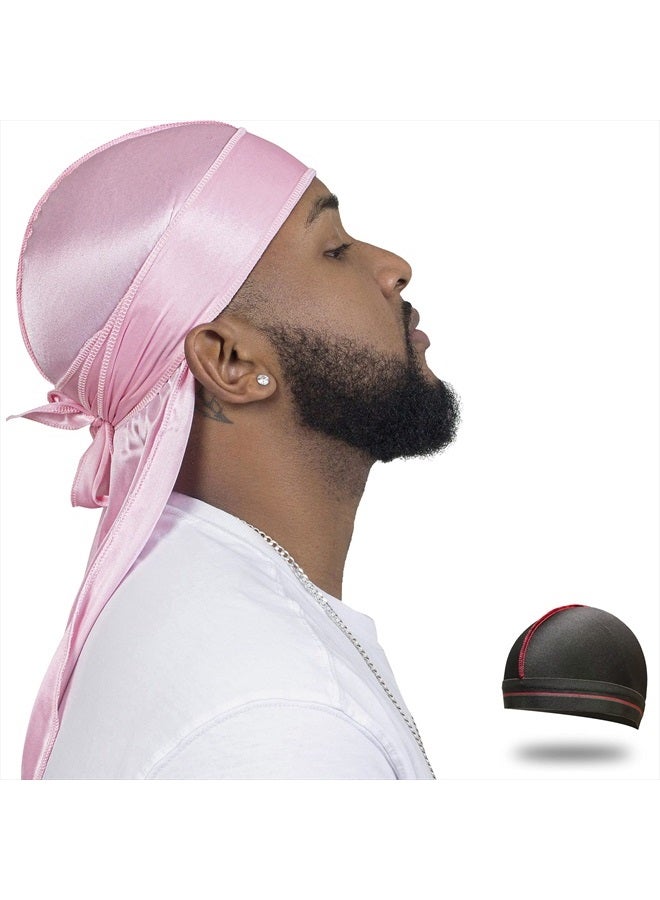ForceWave Silky Durag for Men Wave Cap Satin Dorag for Men Women 360 Wave Pink - Image 1