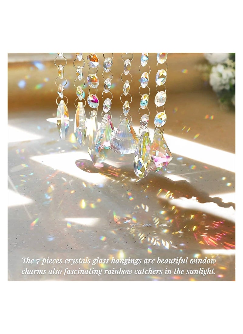 Sun Catchers with Crystals 7 Pcs Hanging Crystals Suncatchers for Windows Colored Crystals Prisms Glass Pendant Suncatchers Beads for Chandeliers Garden C hristmas Tree Decoration  - Image 4