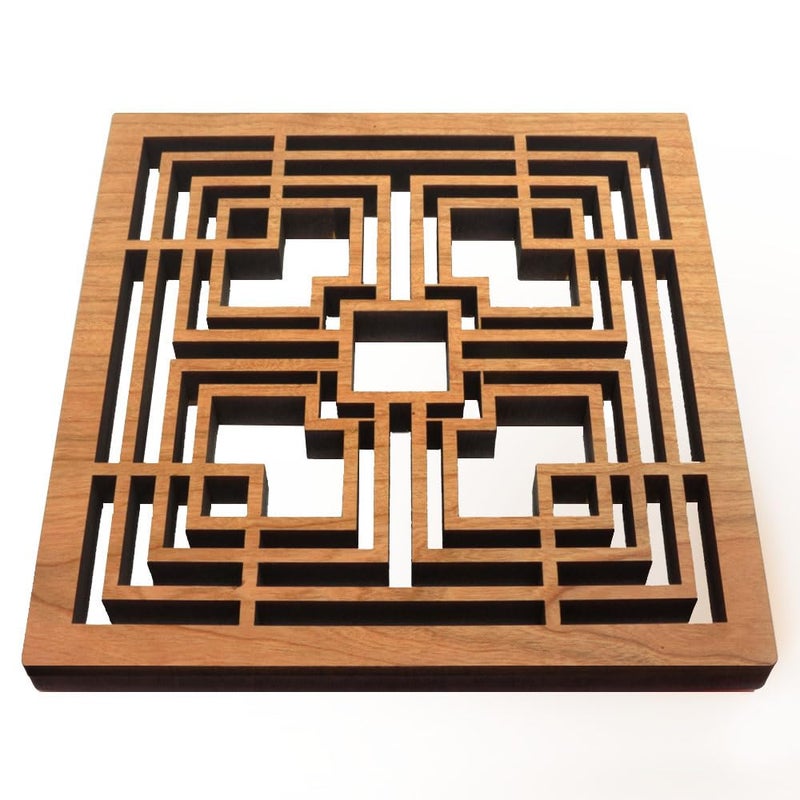 Frank Lloyd Wright Storer Textile Block Hardwood Trivet and Wall Decor