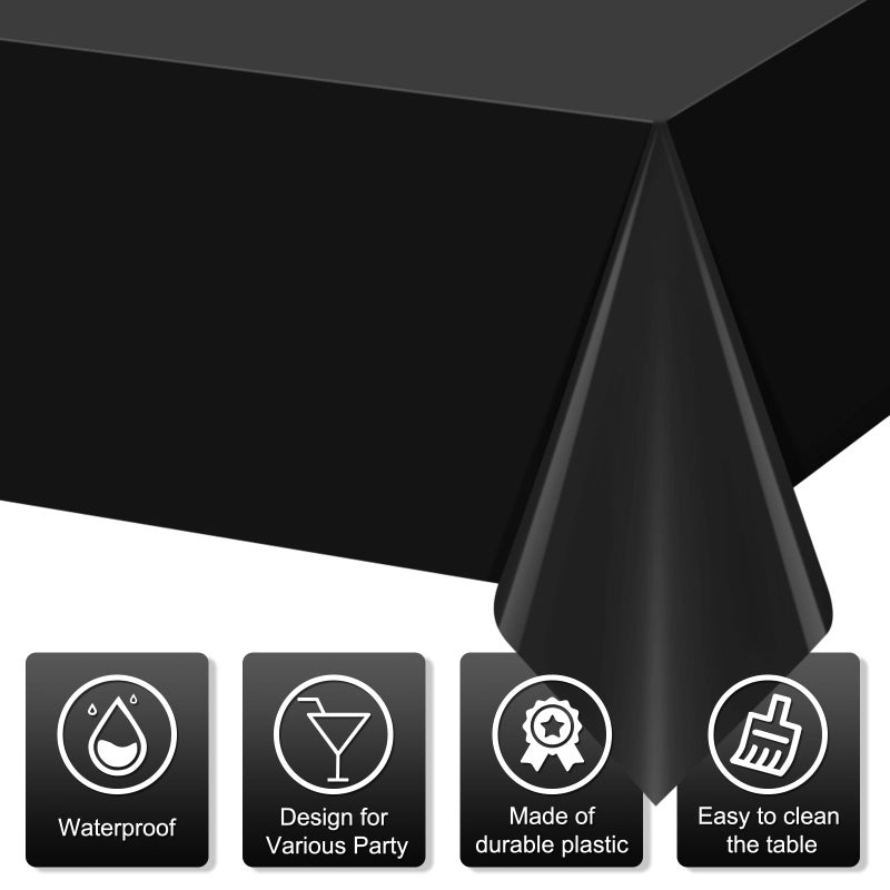 MASHAN 12 Pcs Black and Gold Plastic Tablecloths Bulk,54 x 108 Inch Disposable Rectangle Party Table Cloth Waterproof Table Cover for Birthday Wedding Anniversary Graduation Party Decorations Supplies - Image 3