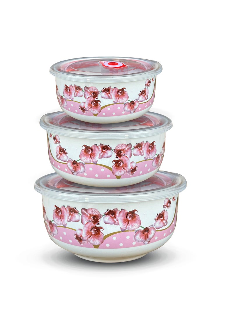 Ceramic 3-Piece Bowl Set with Airtight Lids – Floral Design No. 2 – Prep, Store, and Serve – Ideal for Soups, Salads, Fruits, and More - Image 1