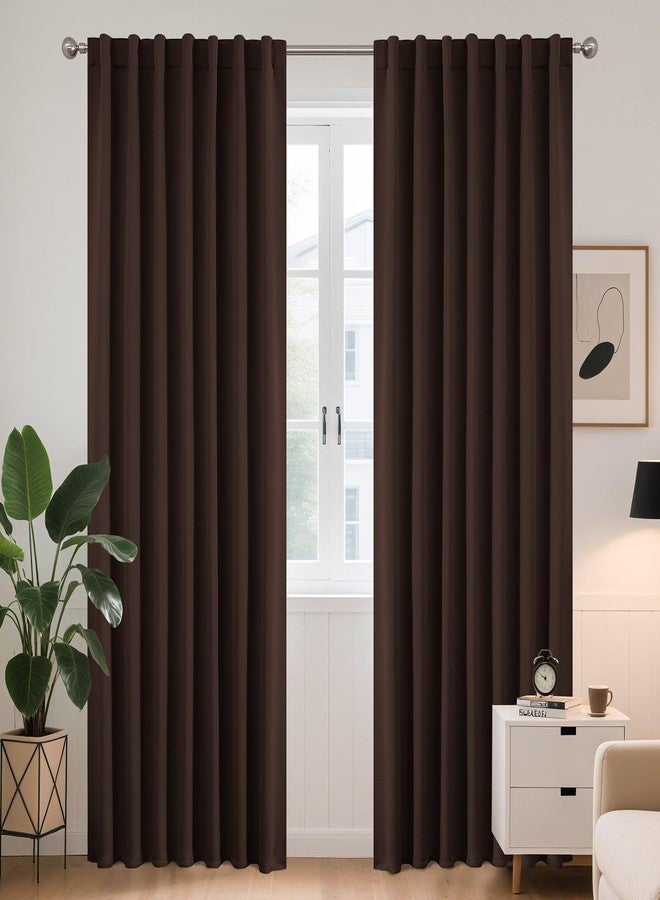 Joydeco 90 Inch Curtains for Bedroom, Blackout Curtains 90 Inches Long, Room Darkening Curtains & Drapes for Living Room Window Rod Pocket Back Tab (W52 x L90 Inch, Chocolate) - Image 1
