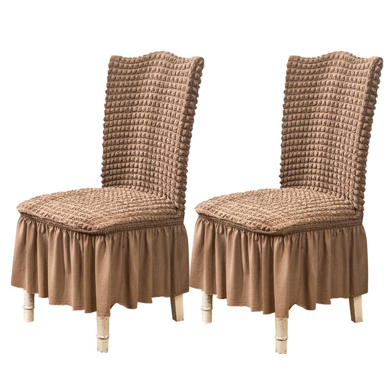 Qubjus Chair Covers for Dining Room Set of 2 Stretch Chair Slipcovers with Skirt Removable Washable Kitchen Chair Protector Cover Set for Home, Party, Wedding(Khaki, 2Pcs) - Image 1