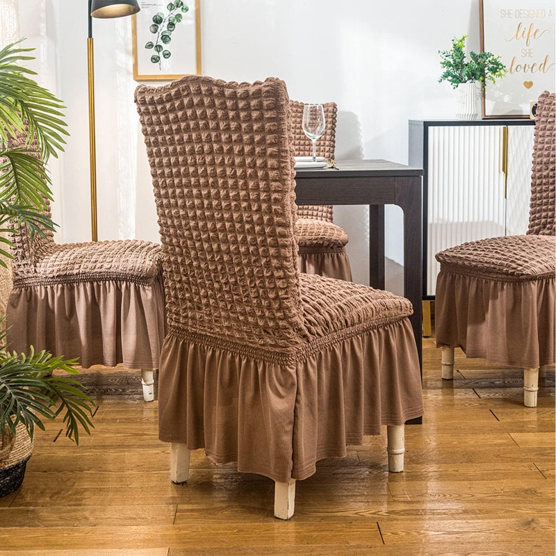 Qubjus Chair Covers for Dining Room Set of 2 Stretch Chair Slipcovers with Skirt Removable Washable Kitchen Chair Protector Cover Set for Home, Party, Wedding(Khaki, 2Pcs) - Image 5